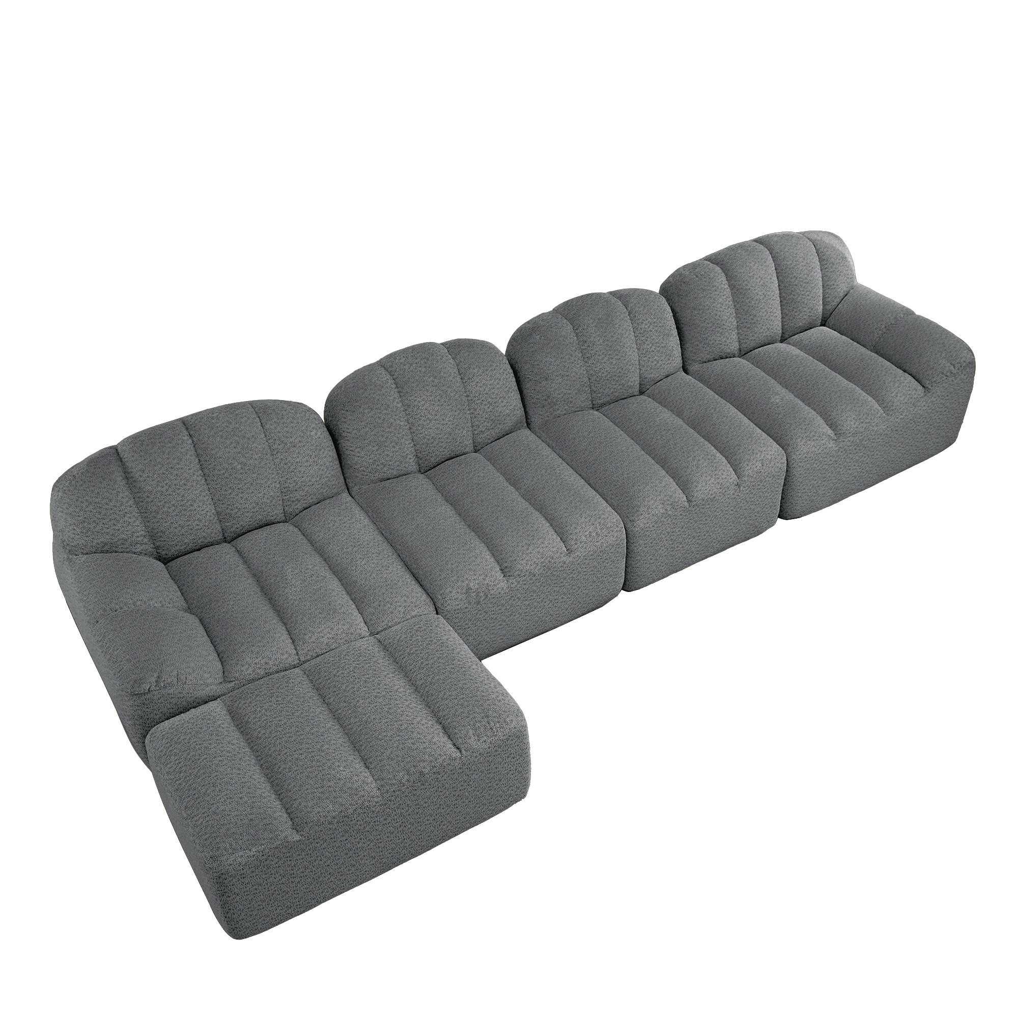 4-SITZER Sofa 366x165x79 cm aus granuliertem Fleece rahmenlos modular mit Ottoman, grau - Grau, Textil (165/79/366cm)