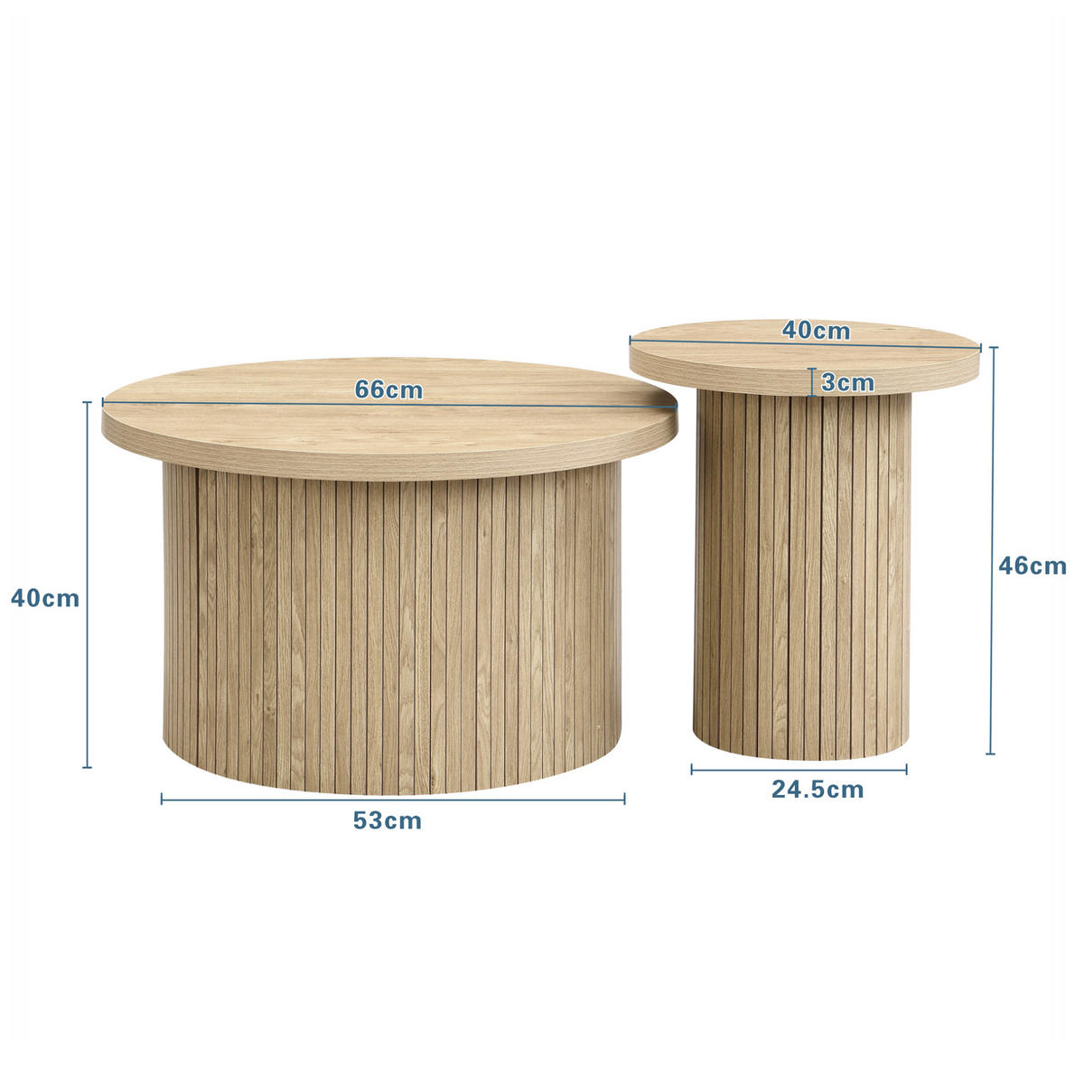 COUCHTISCH-SET 66/66/40 + 40/40/46 cm in Naturfarbe, rund und platzsparend - Naturfarben, Holzwerkstoff (66/66/40cm) - Flora Grace