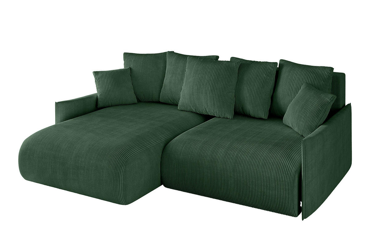 ECKSOFA mit Schlaffunktion und Bettkasten ONESK-L -v1 208x165x40 Grün Cord - Grün, Holzwerkstoff/Kunststoff (208/165cm) - ALTDECOR