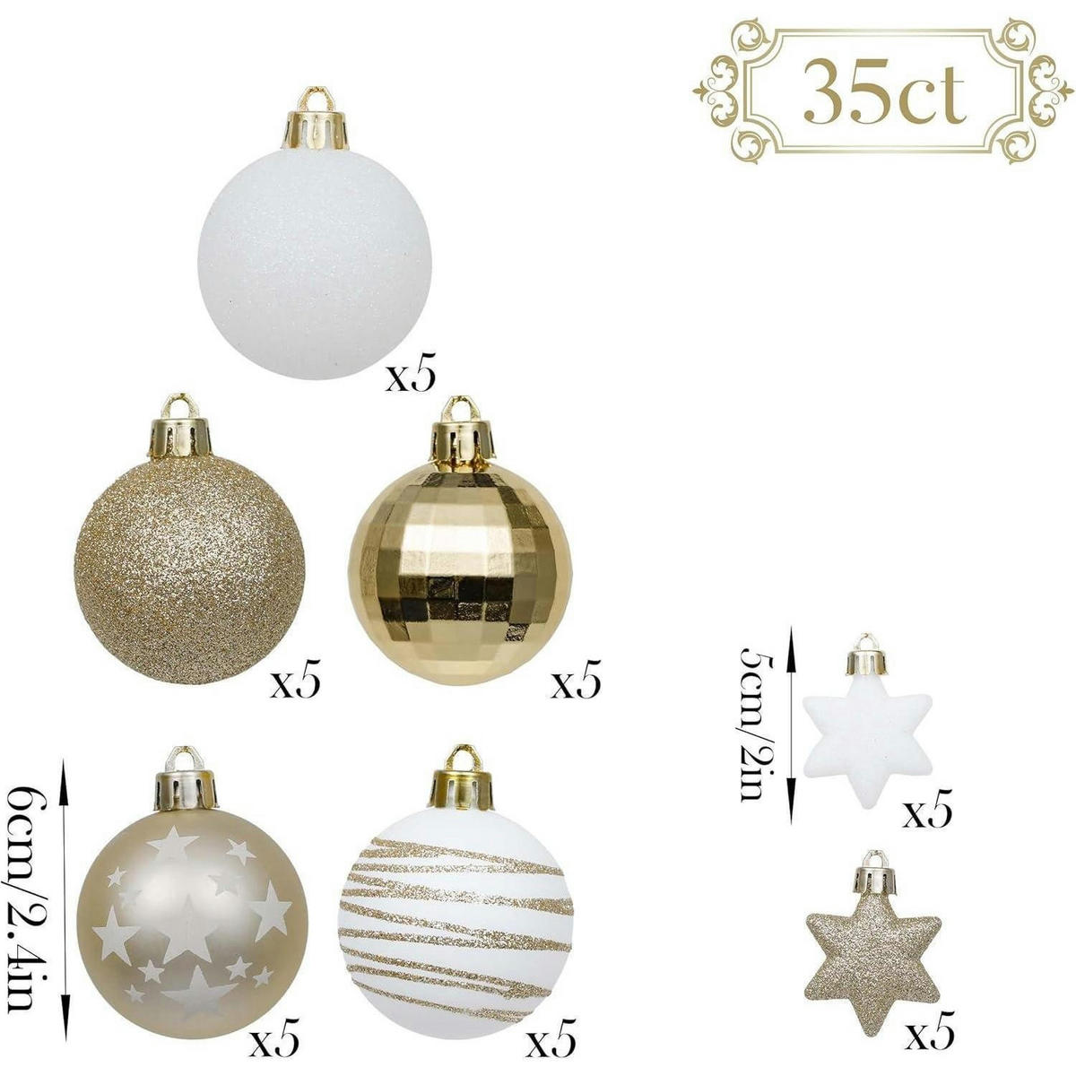 WEIHNACHTSKUGELN 35-teiliges Set 5 cm Weiß Gold - Multicolor, Kunststoff (5/5/5cm)
