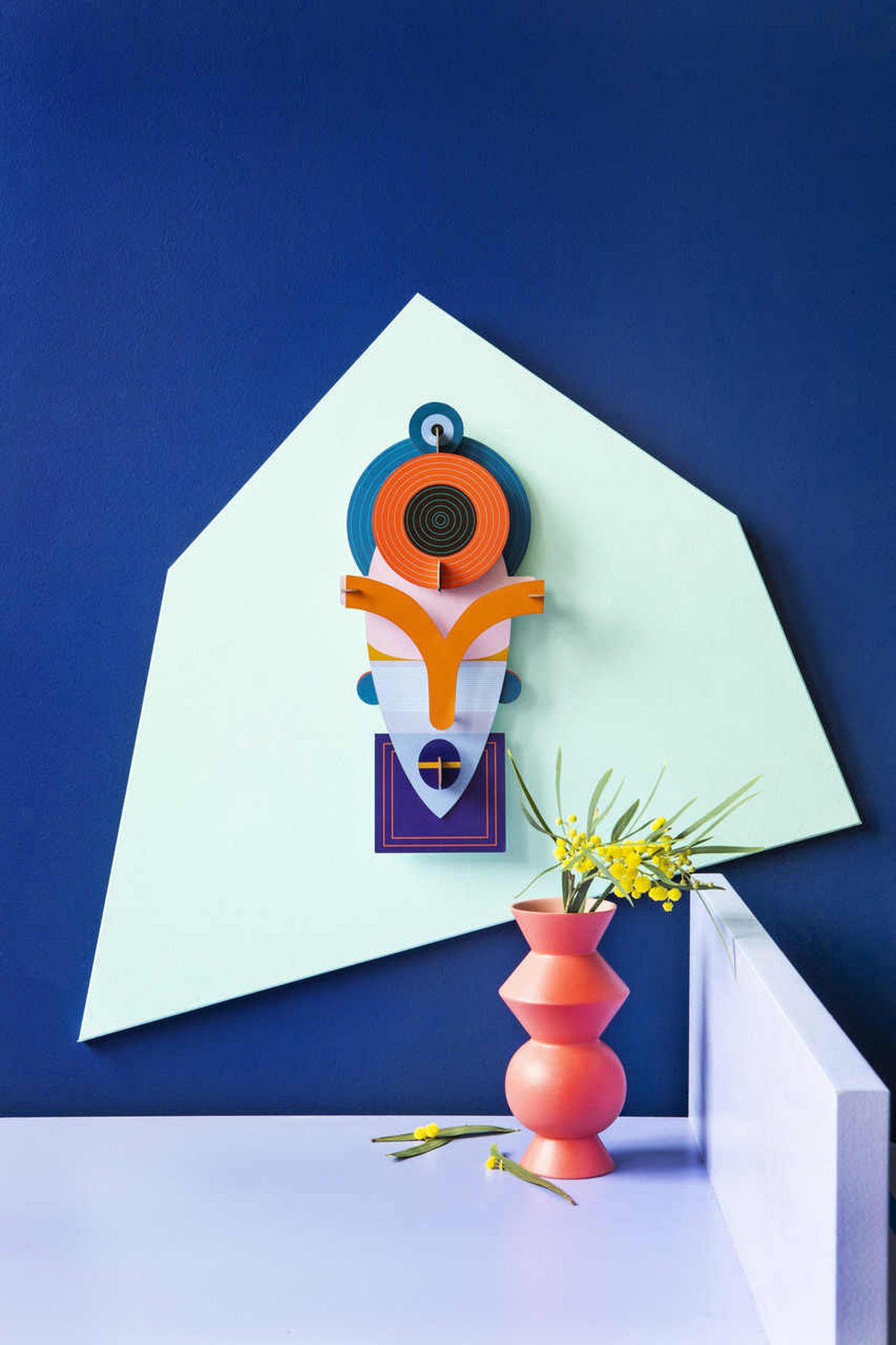 WANDDEKO Lamu-Maske 16/6 cm - Blau/Orange, Wellpappe (16/6/37cm) - KUNSTLOFT