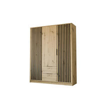 KLEIDERSCHRANK NELA, dreitürig mit Lamellen, 155 cm, Artisan/Schwarz - Eiche Artisan, Holzwerkstoff (155/200/51cm) - Lookway