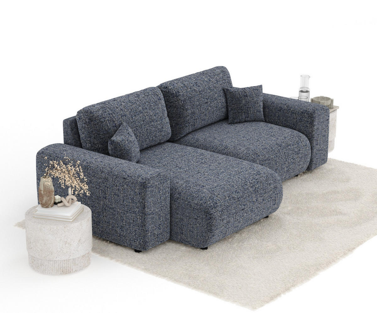 ECKSOFA Zanzibar Marineblau Webstoff - Schwarz/Dunkelblau, Holz/Holzwerkstoff (237/144cm) - Maison de Reve