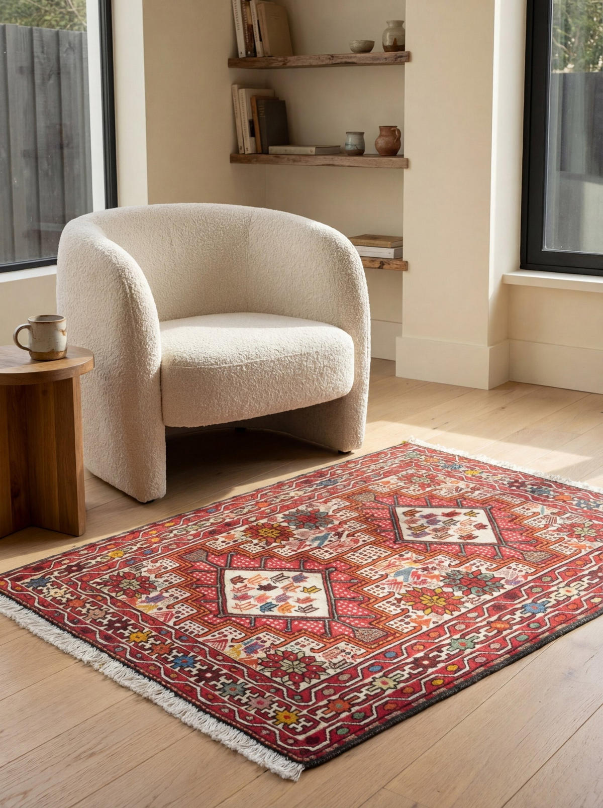 HANDWEBTEPPICH Sumak Shahsavan Beige 99/79 cm Schurwolle - Beige, Textil (79/99cm) - Looma