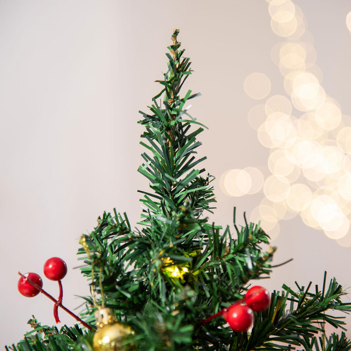 WEIHNACHTSBAUM mit Stechpalmenbeeren, Kugeln und LED-Lichtern Christbaum Grün - Grün, Kunststoff (60cm) - HOMCOM