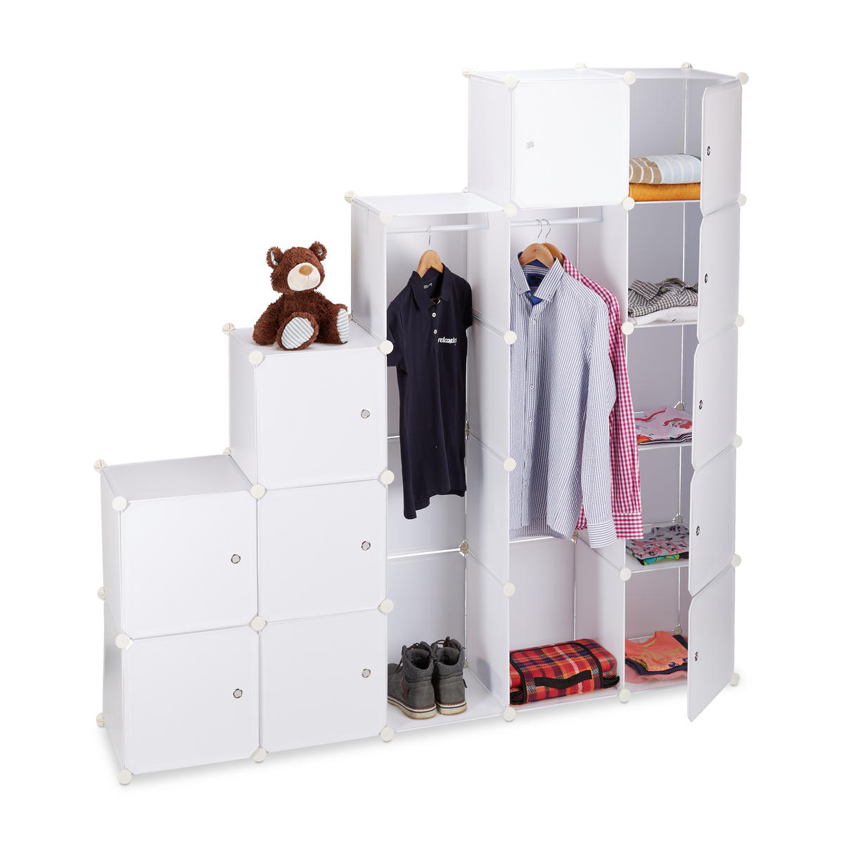 KLEIDERSCHRANK Stecksystem - Weiß, Kunststoff/Metall (145/180/36.5cm) - Relaxdays