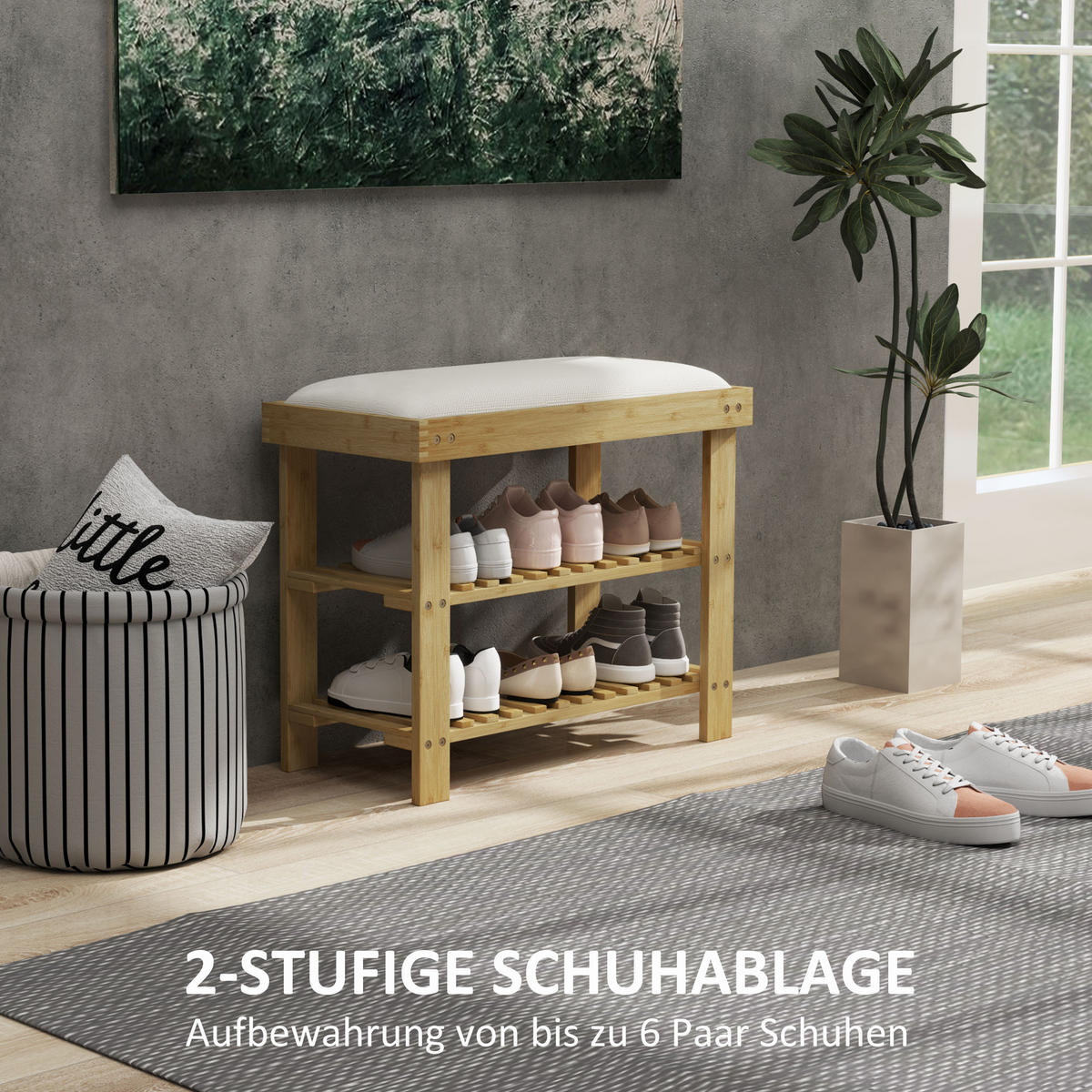 SCHUHBANK mit Sitzfläche, 60 x 29 x 49 cm Cremeweiß - Multicolor, Textil (60/49/29cm) - HOMCOM
