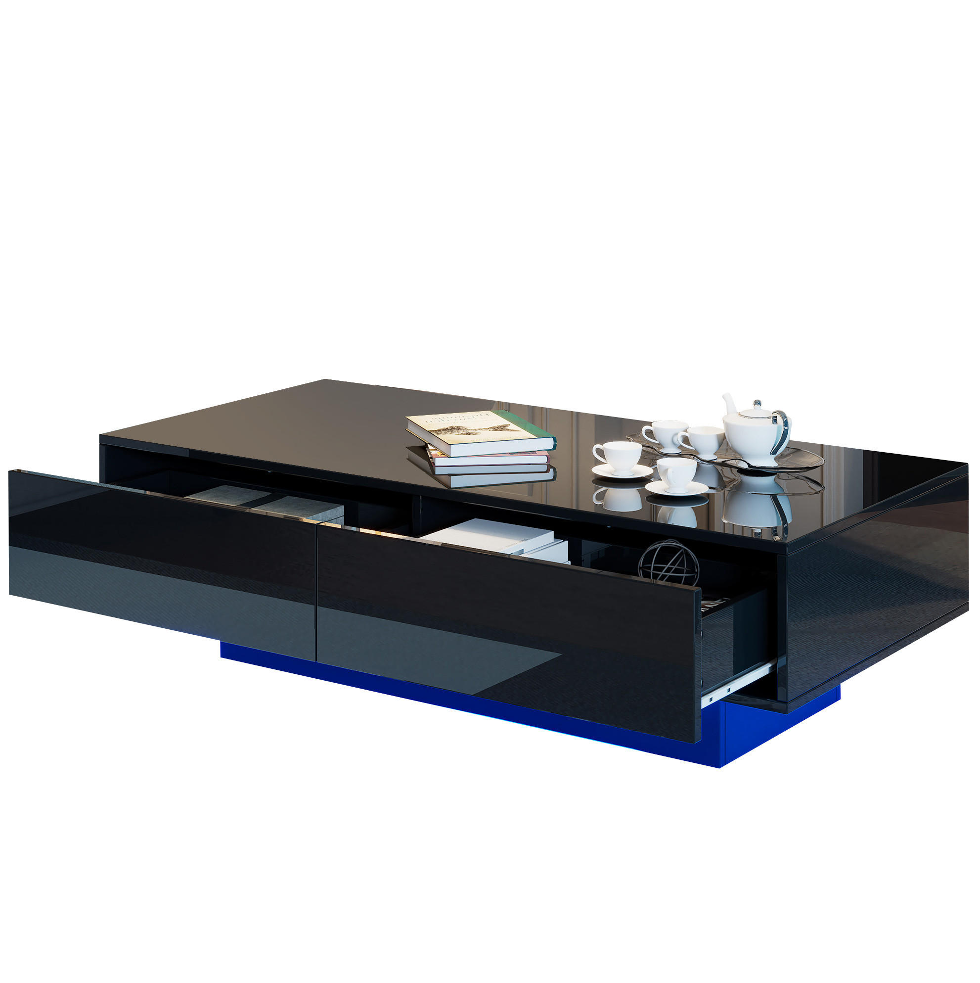 COUCHTISCH mit 2 Schubladen 115 x 55 x 34 cm Hochglanz Schwarz - Schwarz, Holzwerkstoff (115/55/34cm) - Meubliv