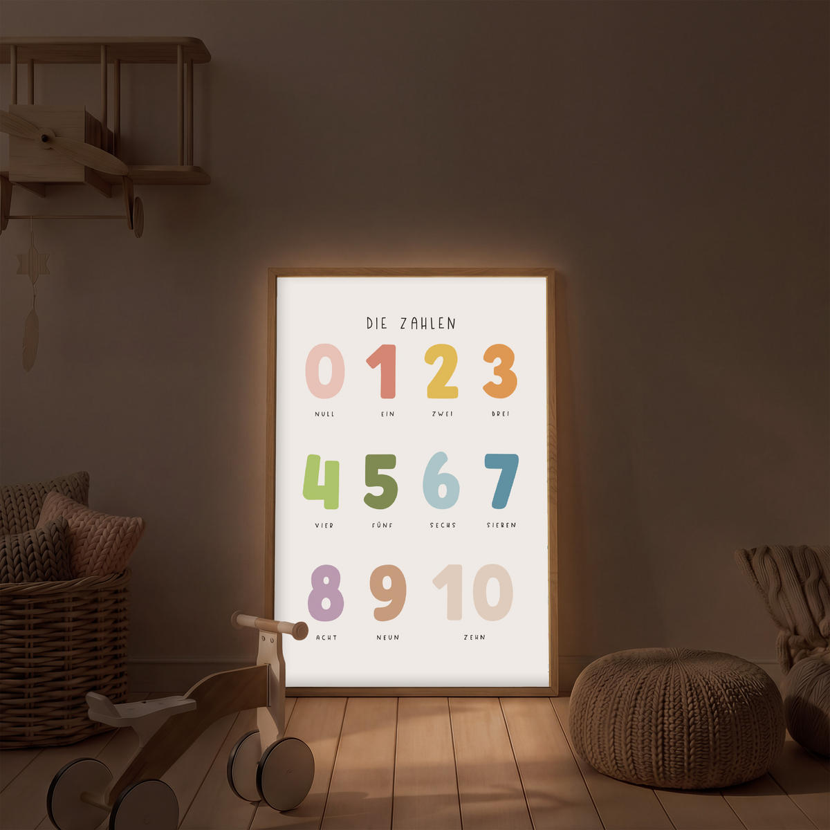 NACHTTISCHLAMPE MIT AKKU Pädagogisch - Zählen lernen - Weiß - Farben - 1-10 60x90 cm - Weiß, Holzwerkstoff (8/60/90cm) - OnlyWow