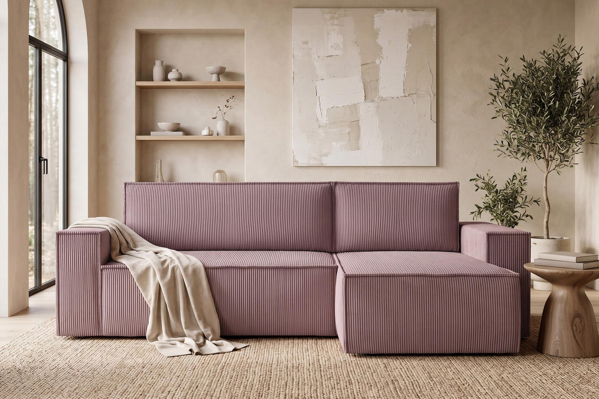 ECKSOFA-LINKS/RECHTS NAPI Schlaffunktion mit Cordbezug, lila - Violett/Schwarz, Textil (262/148cm) - KONSIMO®