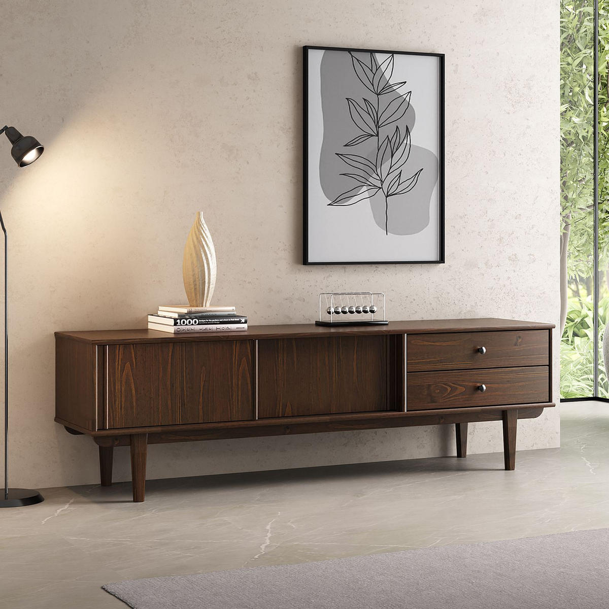 LOWBOARD SIMONA nussbaum - Nussbaumfarben, Holz (175/52/41cm) - IDIMEX