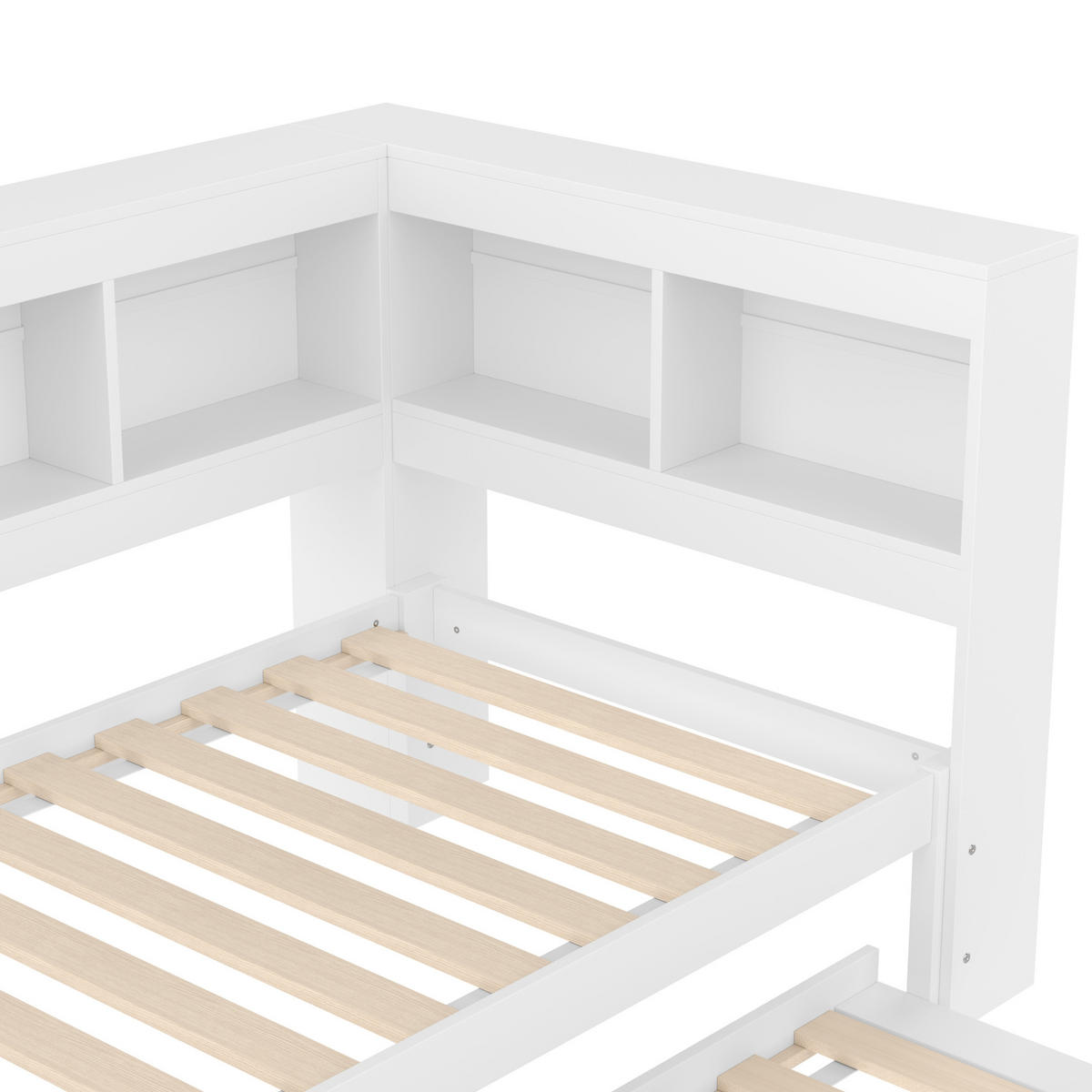 POLSTERBETT aus Kiefernholz 90x200 cm in Weiß mit Ausziehbett & USB-Anschlüssen - Weiß, Holz (90/200cm) - Modfu