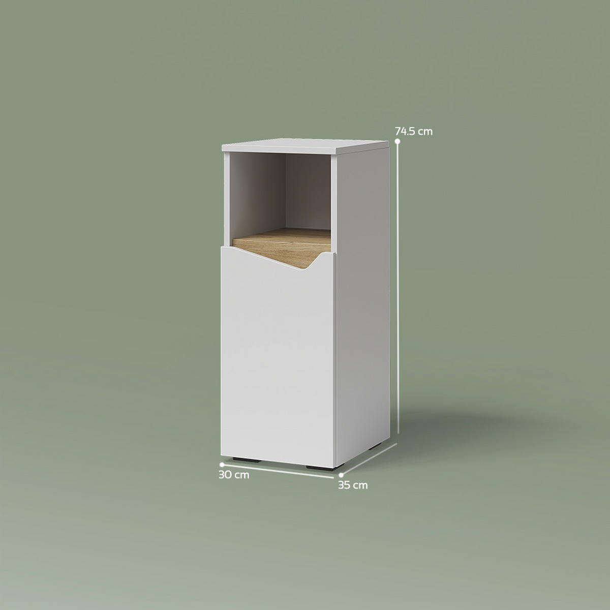 MIDISCHRANK Timavo Weiß 30 x 74.5 cm mit Tür und offenem Fach - Weiß/Eiche Artisan, Holzwerkstoff (30/74.5/35cm) - Livinity®