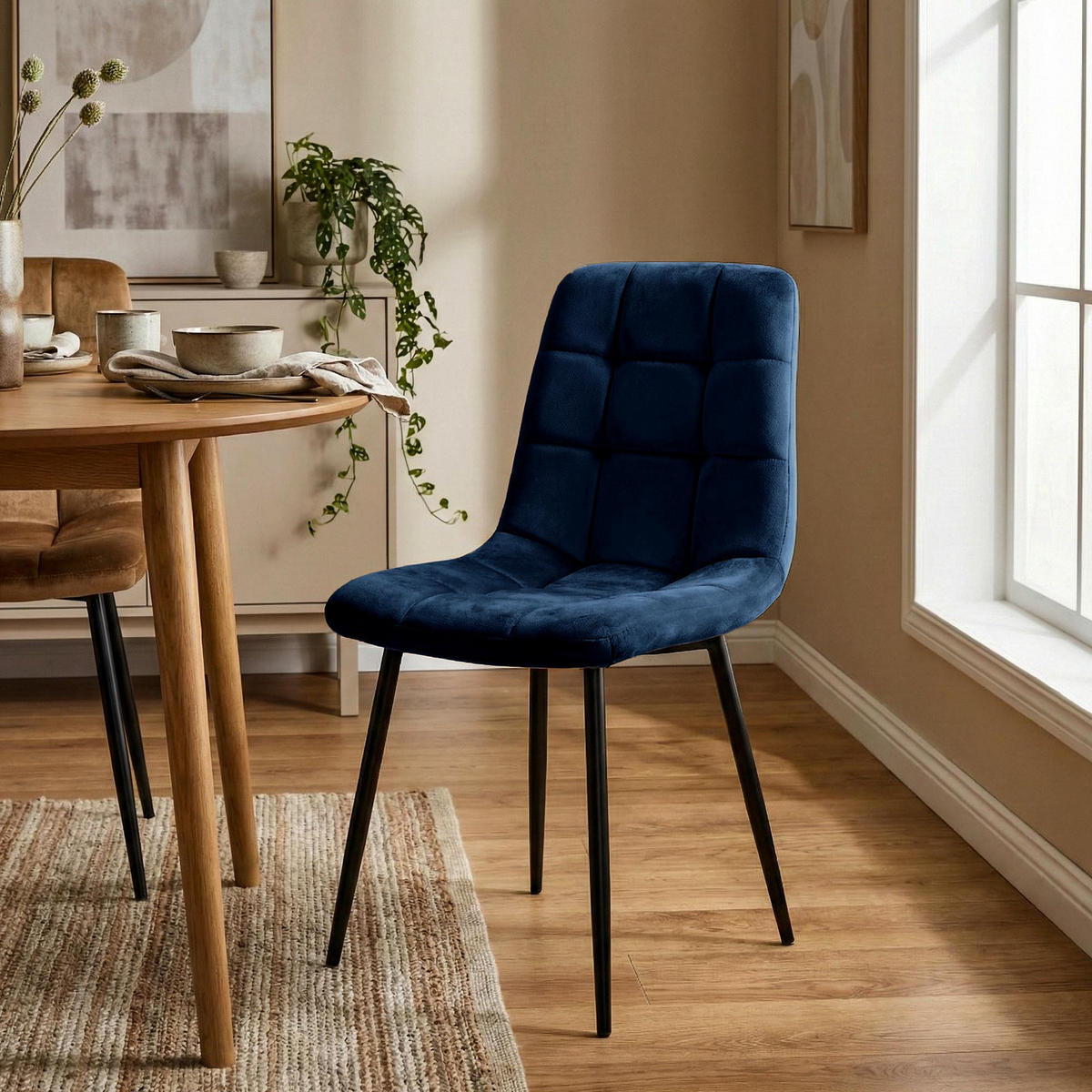 STUHL Samt Dunkelblau - Schwarz/Dunkelblau, Textil/Metall (45/84/55cm) - CLP