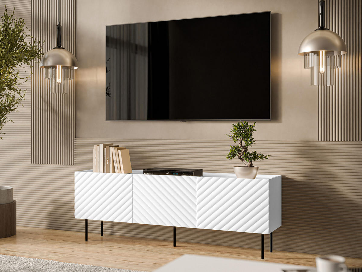 TV-LOWBOARD Lucca 165 3D - Schwarz/Weiß, Holz/Holzwerkstoff (166/59/40cm) - MIRJAN24