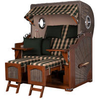 STRANDKORB Komplettset: Ammersee Mahagoni Bullauge - PE grau - Modell 506 - Beige/Grün, Holz/Kunststoff (125/165/80cm) - bene living