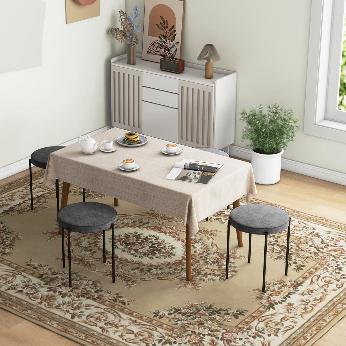 4ER-SET Esszimmerhocker Esszimmerstühle Küchenstuhl modern Polyester Metall Grau - Grau, Kunststoff/Metall (41.5/46/41.5cm) - HOMCOM