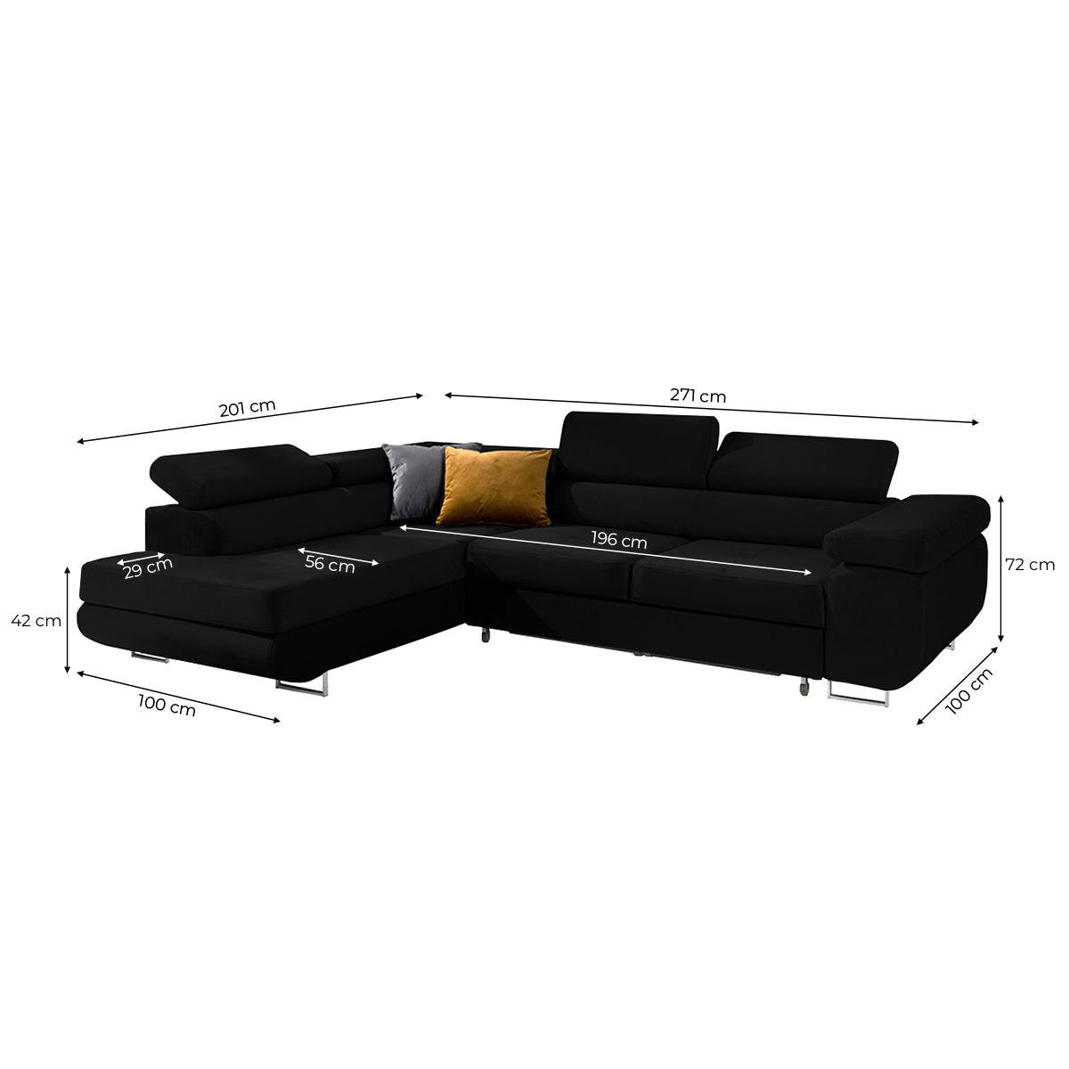 ECKSOFA Wilson 4 Sitzplätze Schwarz - Schwarz, Textil (271/201cm) - Petits-meubles