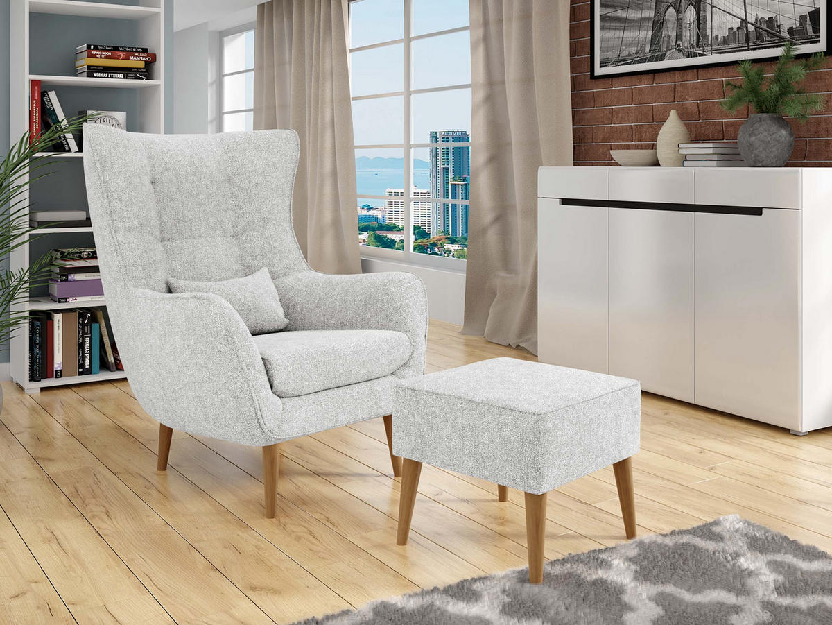 SESSEL Estjano mit Fußbank - Beige/Hellgrau, Holz (80/106/95cm) - MIRJAN24