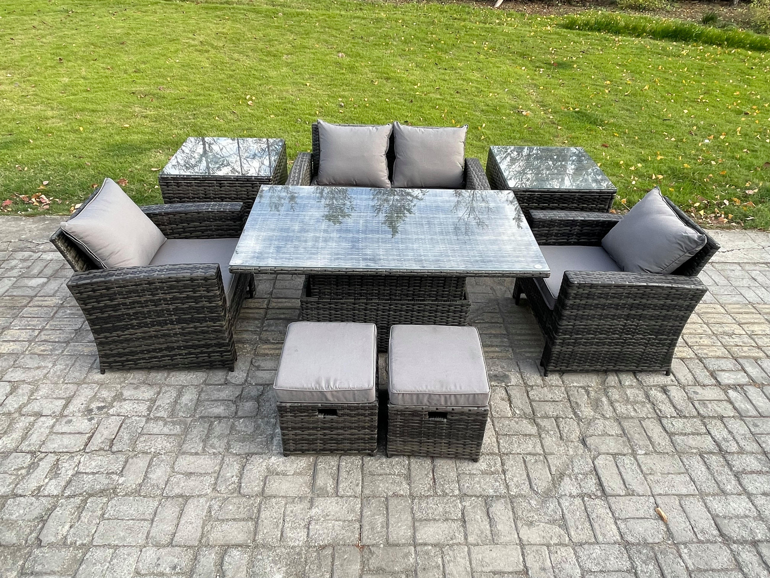 GARTENMÖBEL-SET Polyrattan Dunkelgrau 6-Sitzer - Dunkelgrau, Metall - Fimous
