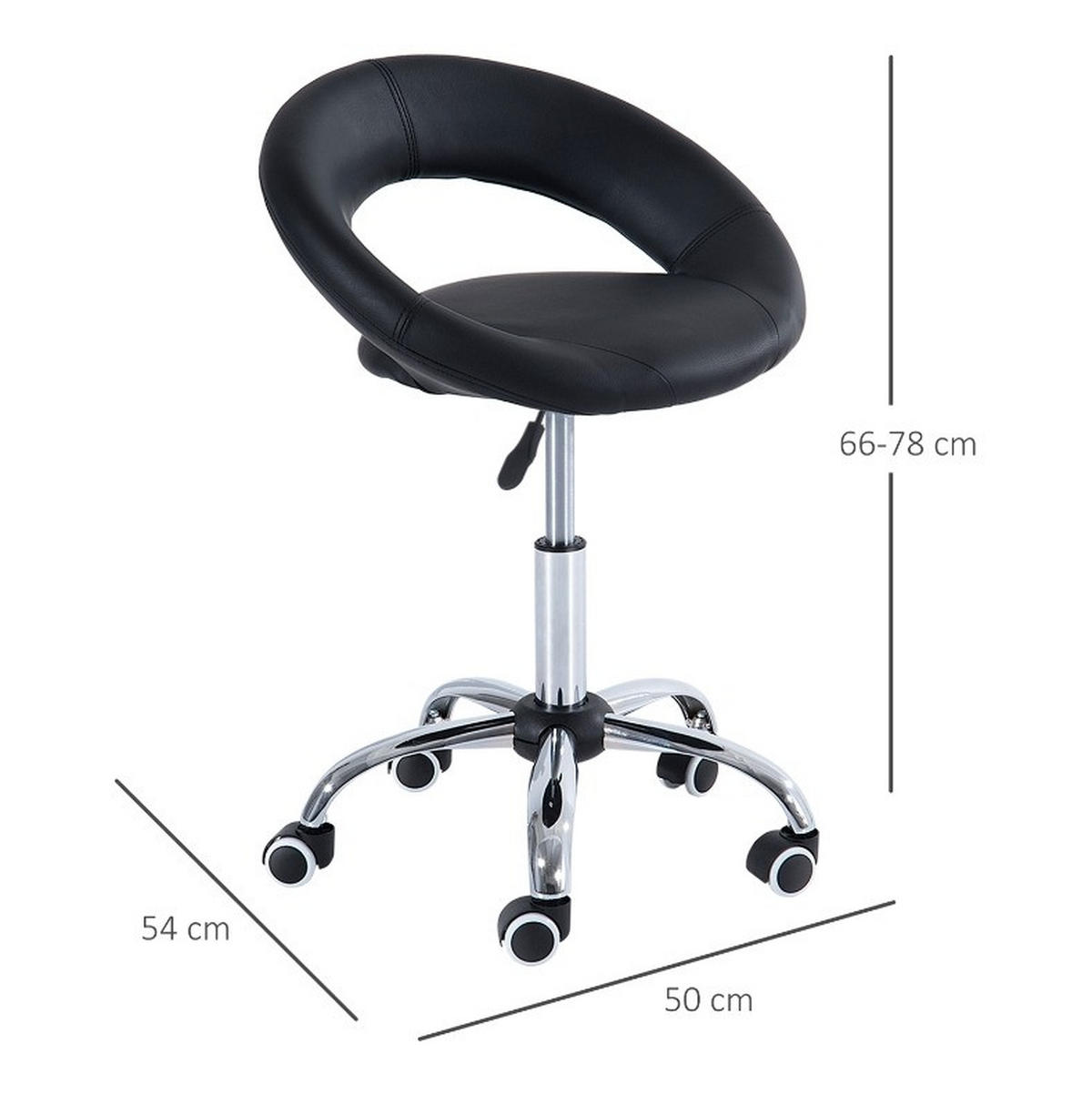 ROLLHOCKER höhenverstellbar B 50 x T 54 x H 66-78 cm PU Schwarz - Schwarz, Kunststoff (54/78/50cm) - Meubliv
