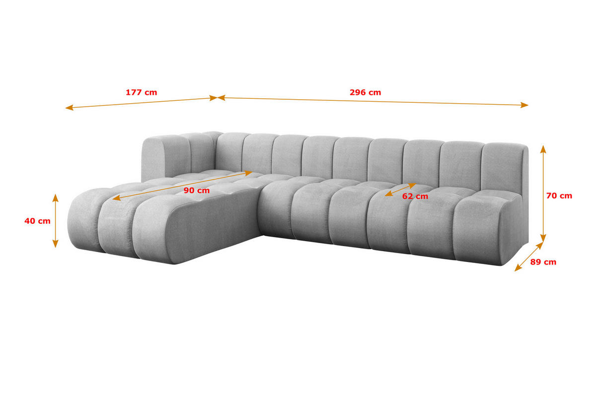 ECKSOFA modulares Sofa Darnel-L2 - 296x177x70 cm Grau - Hellgrau, Holzwerkstoff/Textil (296/177cm) - ALTDECOR