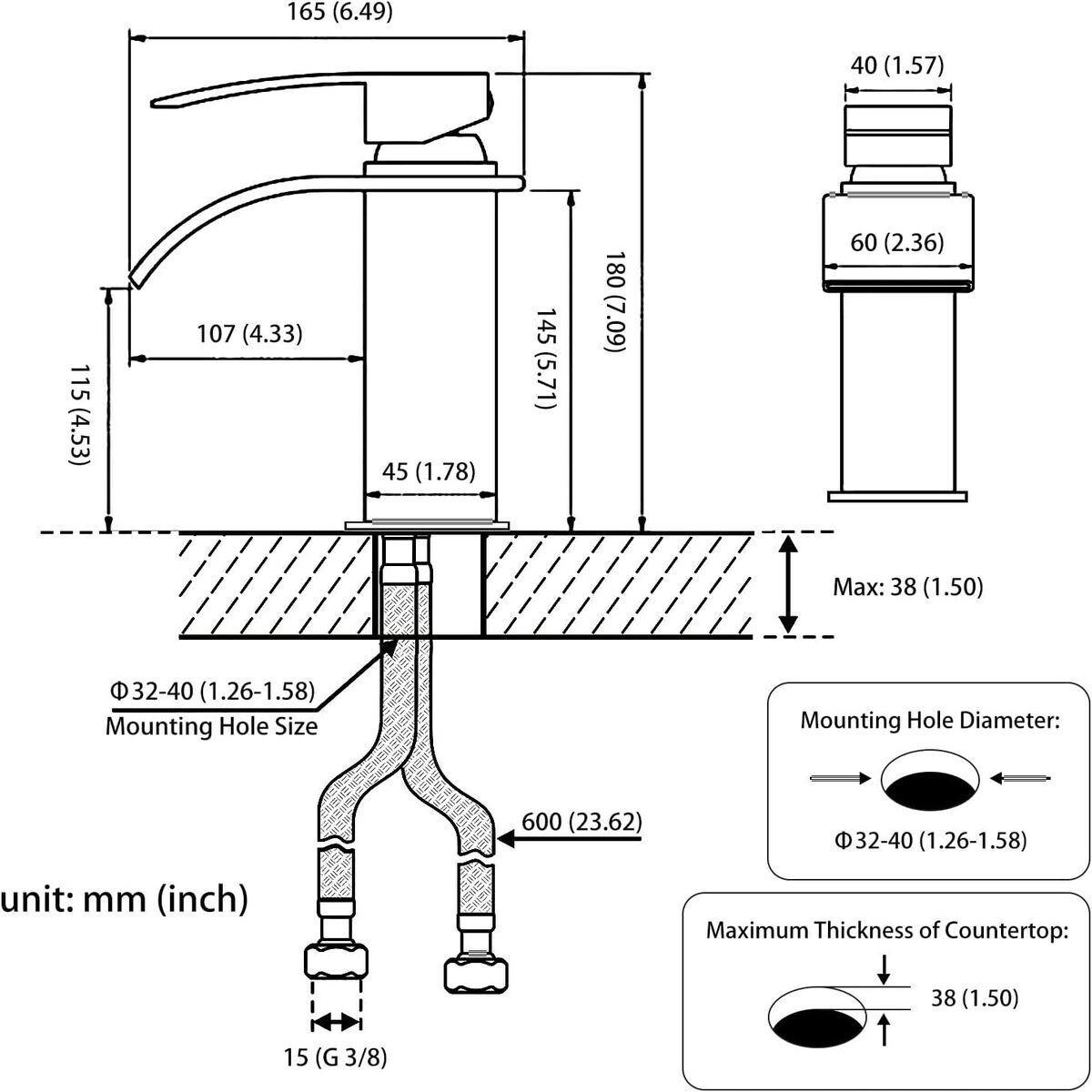 WASCHTISCHARMATUR KASKADE SCHWARZ EDELSTAHL 304 OHNE ABLAUFZUG - Schwarz, Metall (18/11/17cm) - Authentics