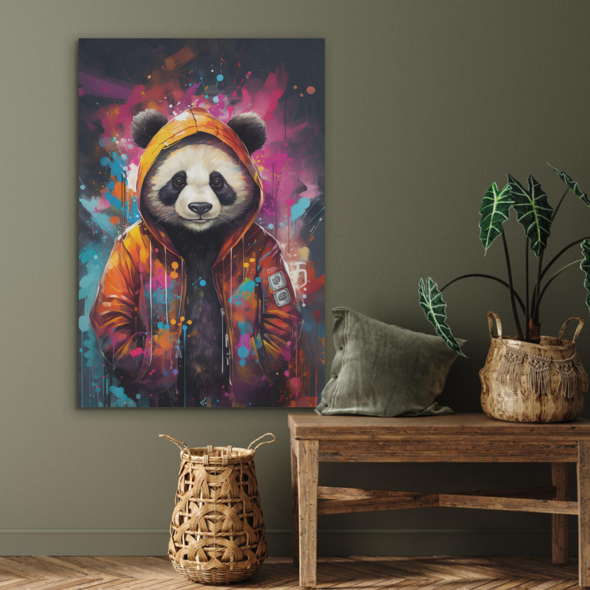 AKUSTIKBILD Panda - Jacke - Graffiti - Orange Wanddeko 60x90 cm - Orange, Kunststoff (60/90/0.9cm) - MuchoWow