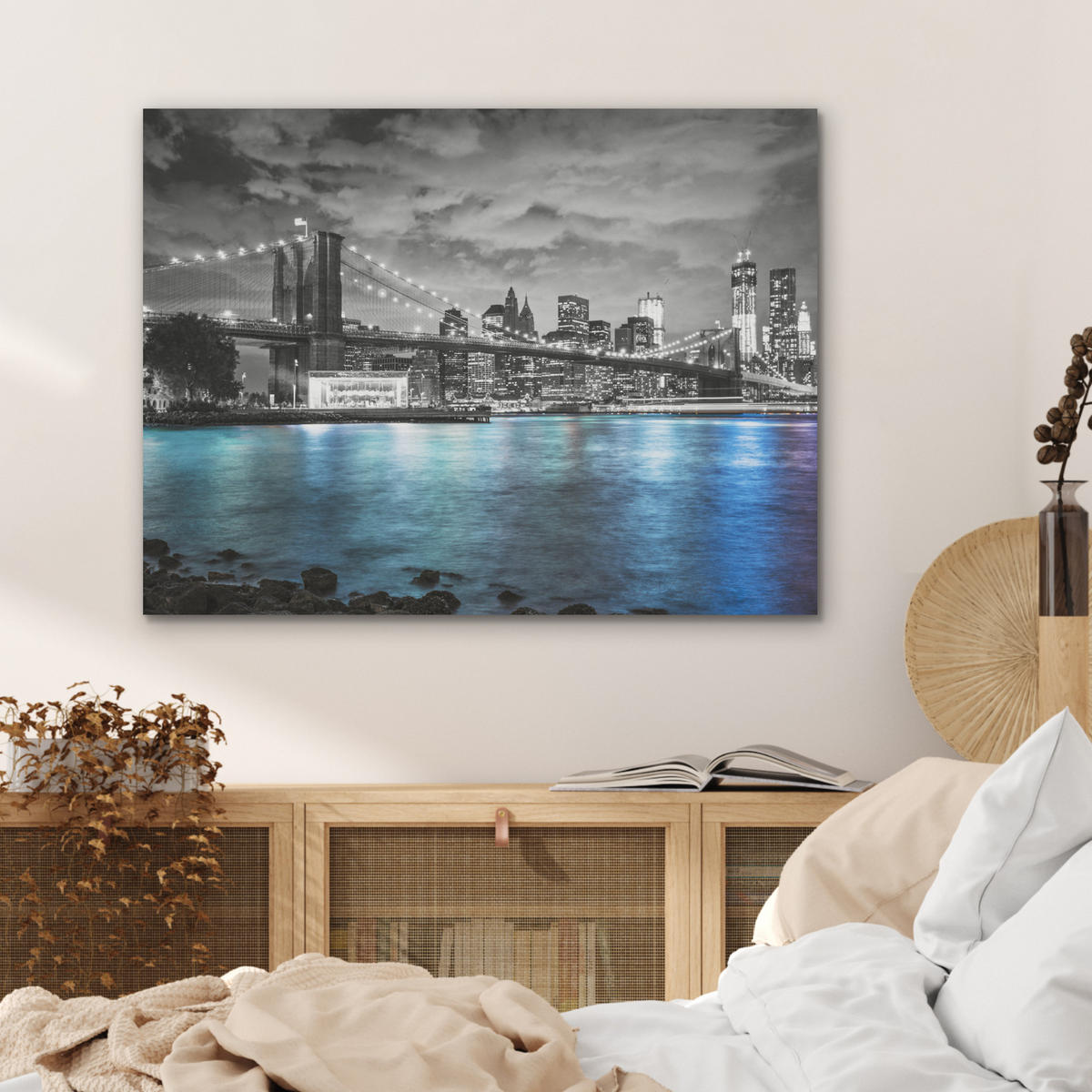 AKUSTIKPANEEL New York - Skyline - Stadt - Blau 80x60 cm - Blaugrau, Textil (80/0.9/60cm) - MuchoWow