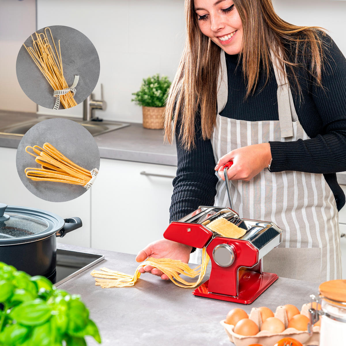 NUDELMASCHINE inkl. Rezeptbuch, rot/Edelstahl - Rot, Metall (21/20/15cm) - bremermann