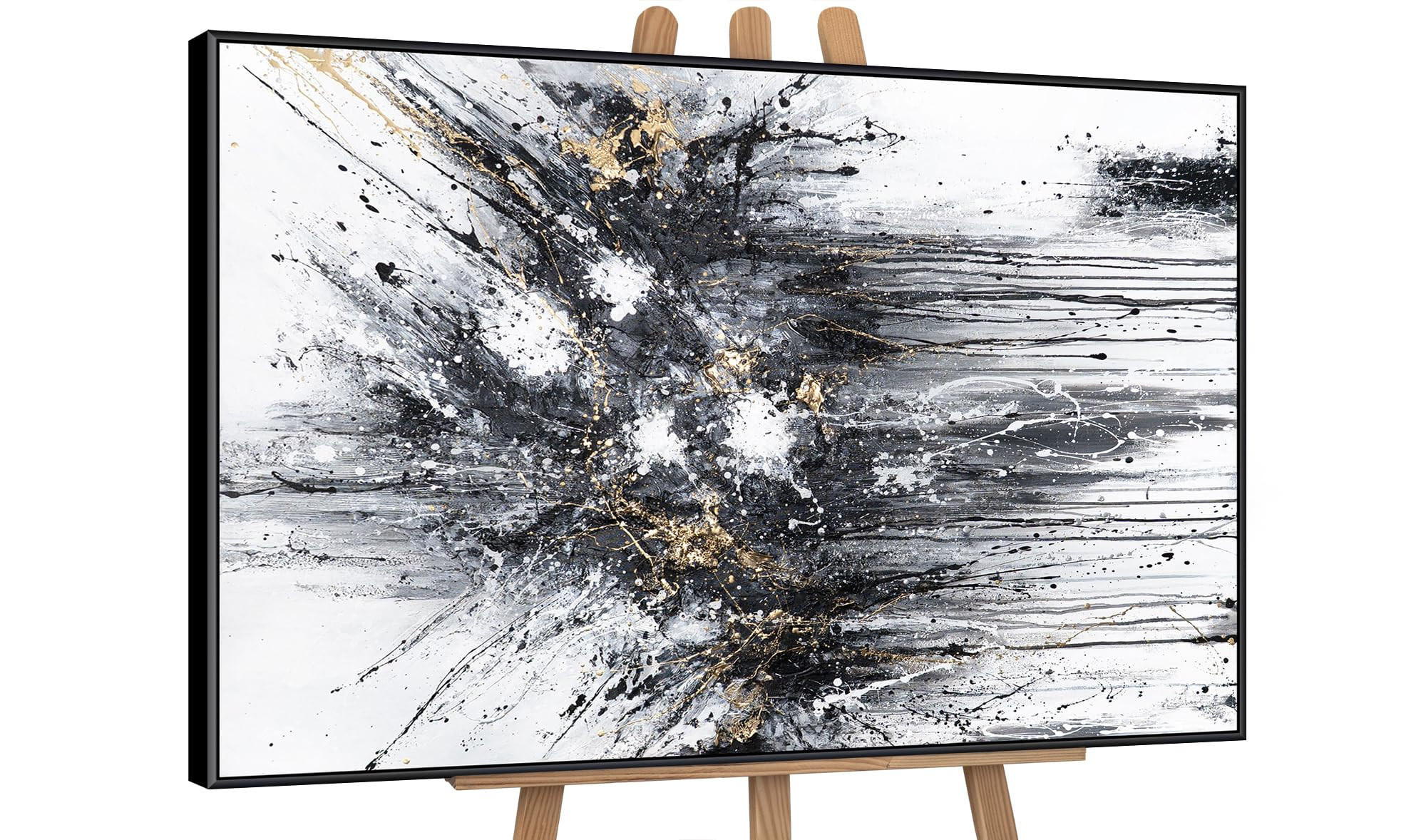 GEMÄLDE Tanz der Spritzer II Schattenfugenrahmen Schwarz 140x100 cm - Schwarz, Holz (140/100cm) - YS-art gallery
