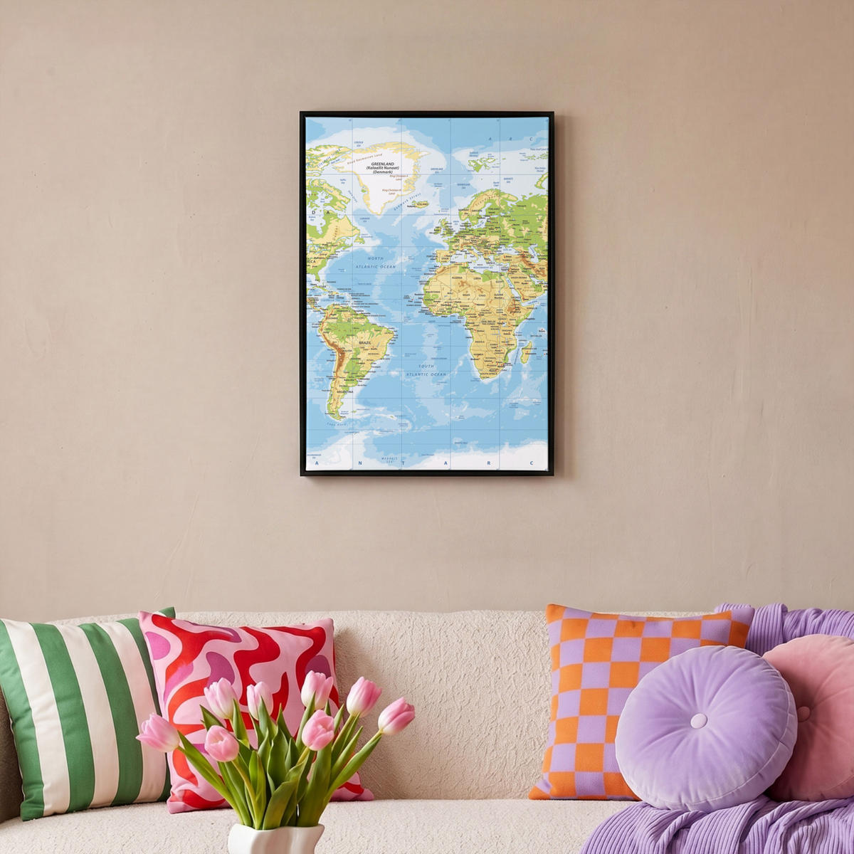 LEINWAND Bilder mit Rahmen - Weltkarte - Statistisch - Blau - Erde - Bildung - 40x60 - Blau, Textil (40/60cm) - MuchoWow