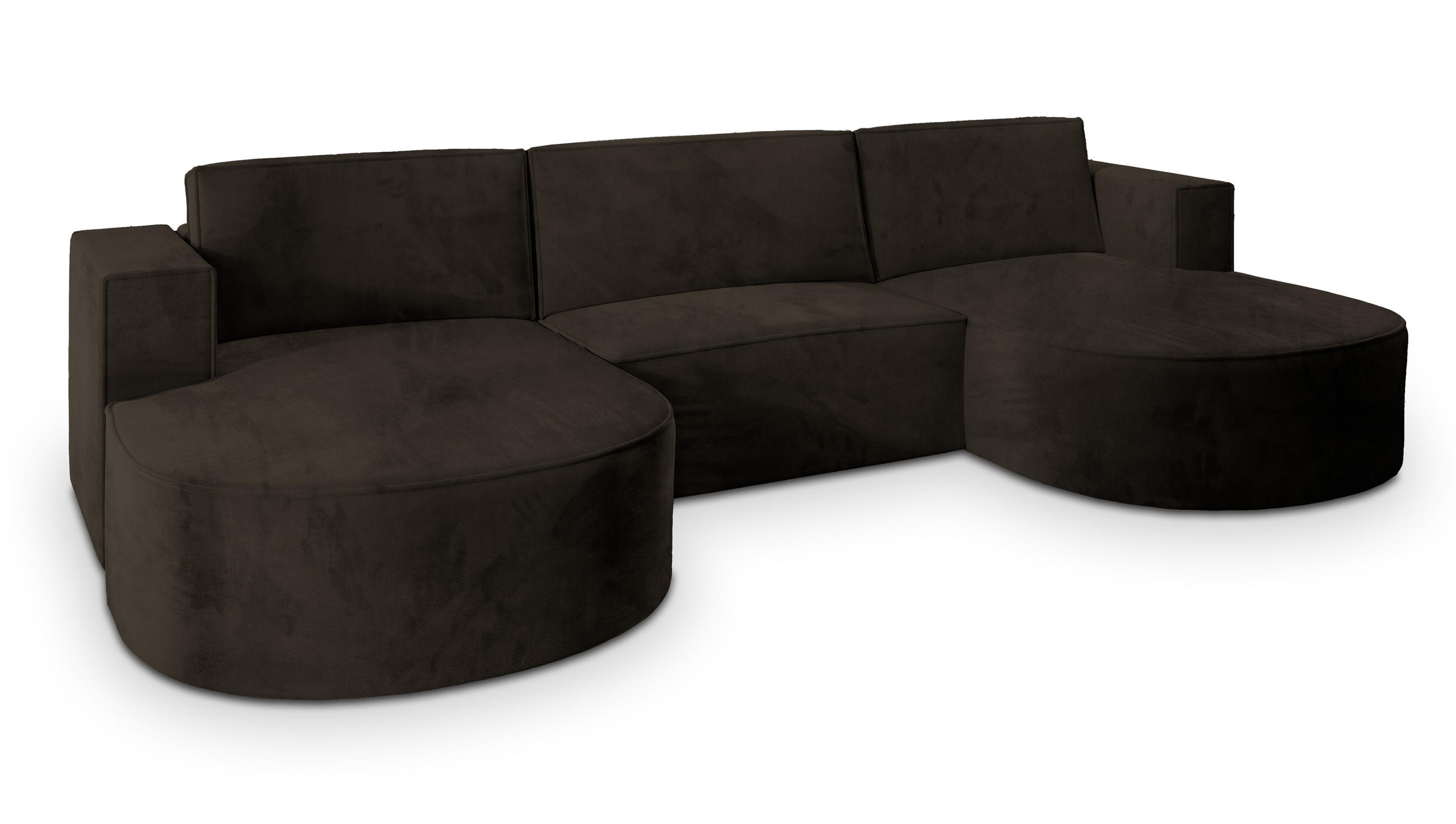 WOHNLANDSCHAFT VEZZO M Braun Velours-Stoff mit Schlaffunktion - Braun, Holz (347/85/174cm) - MASSENO