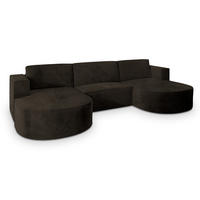 WOHNLANDSCHAFT VEZZO M Braun Velours-Stoff mit Schlaffunktion - Braun, Holz (347/85/174cm) - MASSENO