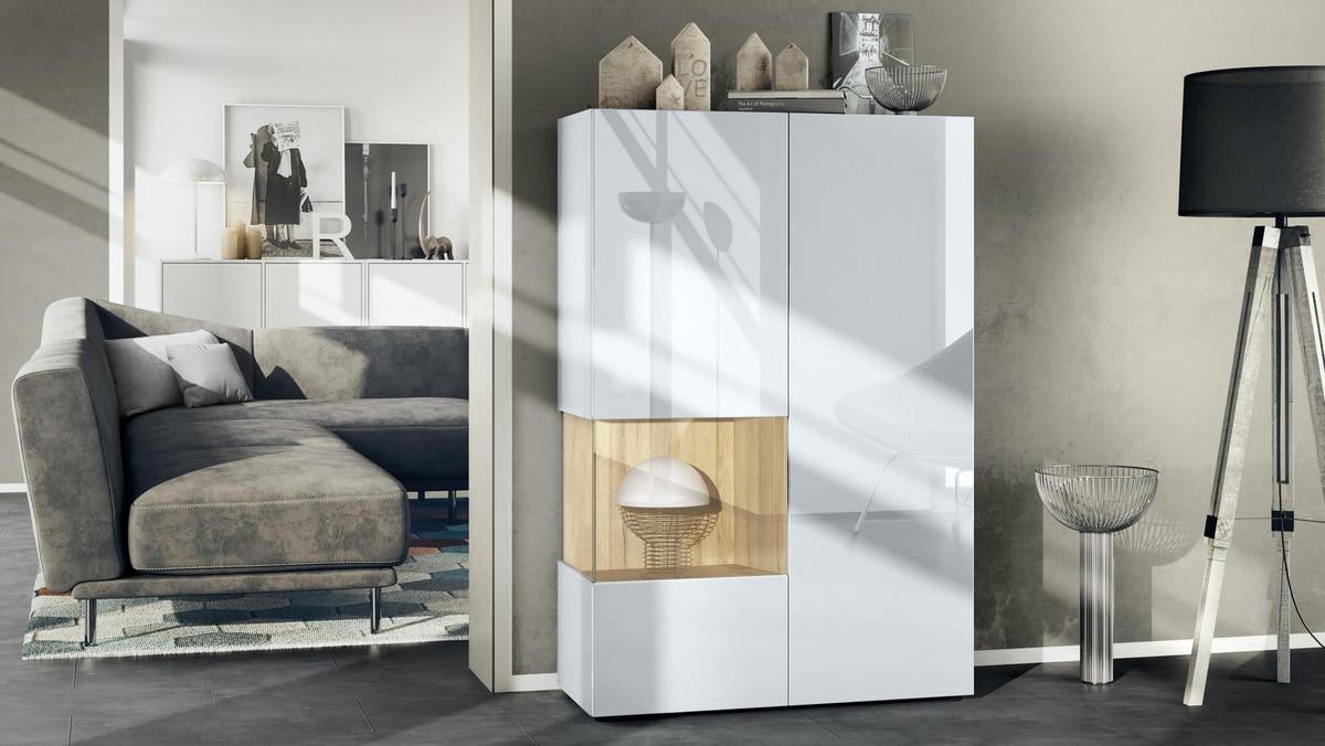 VITRINE Morena Einsatz in Eiche Natur - Eichefarben, Holzwerkstoff (91.5/136.5/37cm) - Vladon