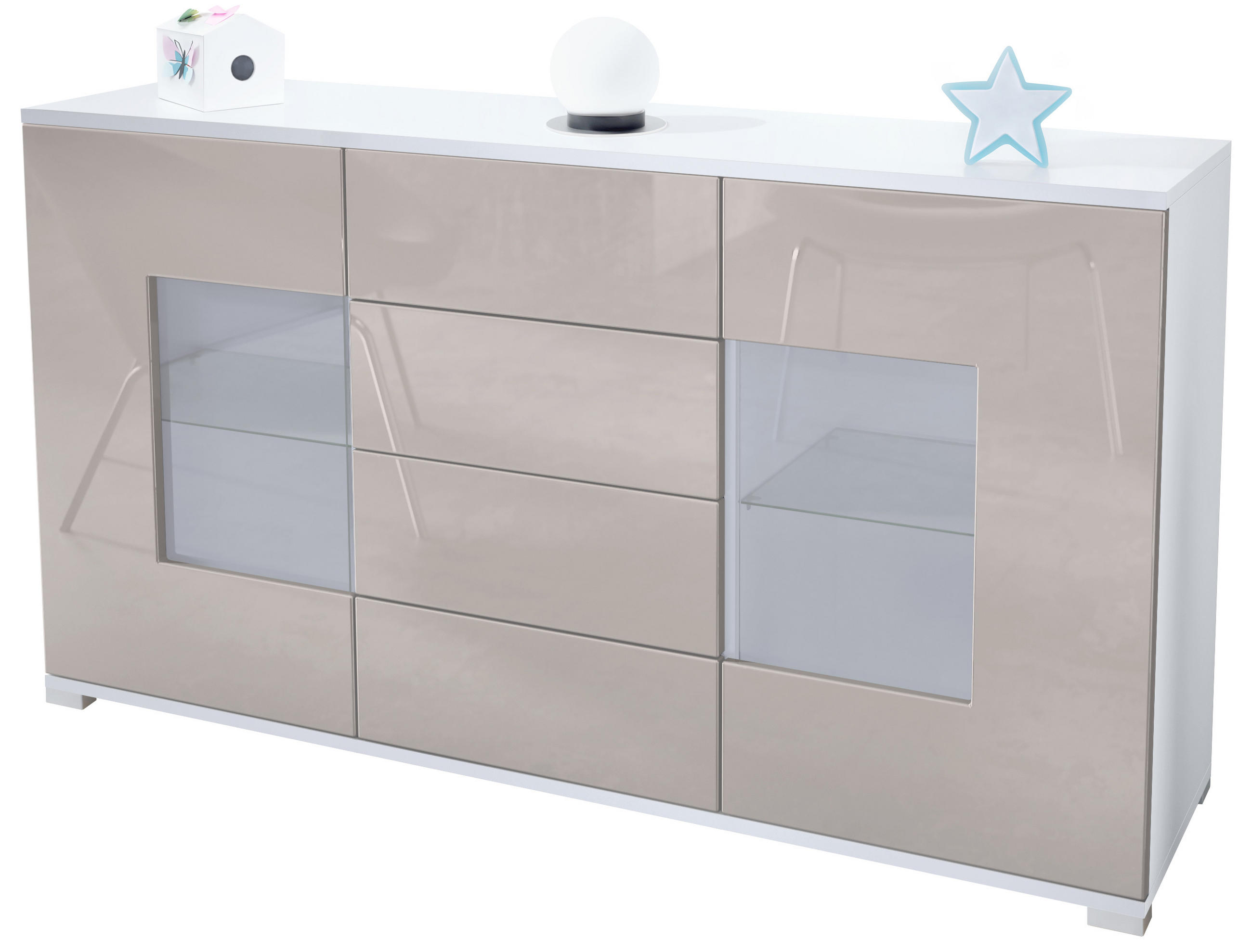 SIDEBOARD Grömitz Sandgrau Hochglanz - Sandfarben, Holzwerkstoff (138.5/75.5/35cm) - Vladon