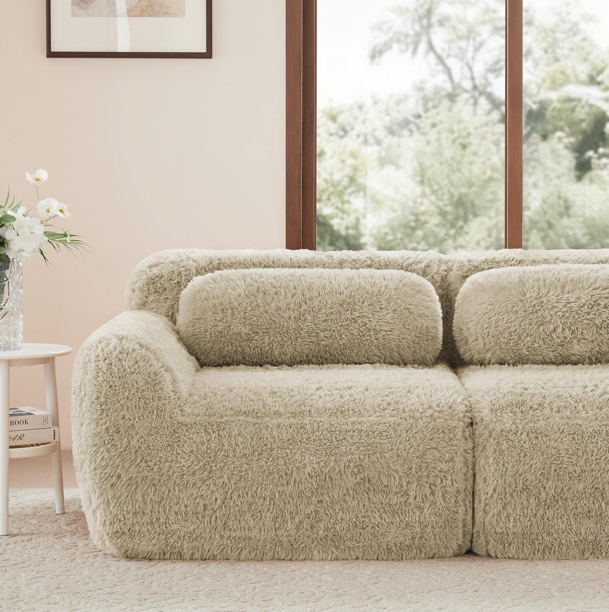 SOFA 2-Sitzer modular rahmenlos Plüsch Light Khaki - Beige, Kunststoff (104/73/204cm) - Meubliv