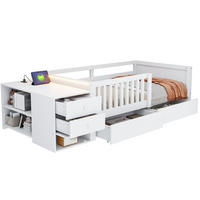 KINDERBETT 90/200 cm in Weiß mit 2 Schubladen, Regalen, Klapptür, Steckdose und LED aus Holz - Weiß, Holzwerkstoff (90/200cm) - STILVORA
