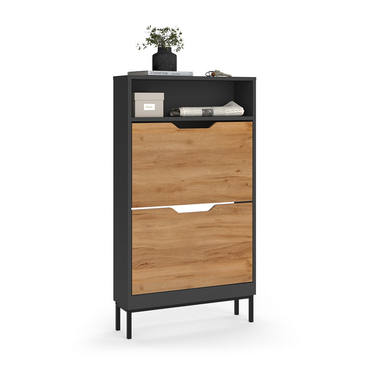 SCHUHKIPPER Luca, Anthrazit/Goldkraft Eiche, 59 x 105.5 cm mit 2 Kippfächern - Honigeiche/Anthrazit, Holzwerkstoff (59/105.5/17cm) - Vicco