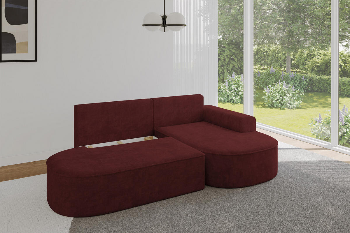 ECKSOFA mit Schlaffunktion und Bettkasten Ottomane Rechts MARI-L1-S - 283x167x85 cm Bordeauxrot Velours - Bordeaux/Schwarz, Holzwerkstoff/Kunststoff (167/283cm) - ALTDECOR