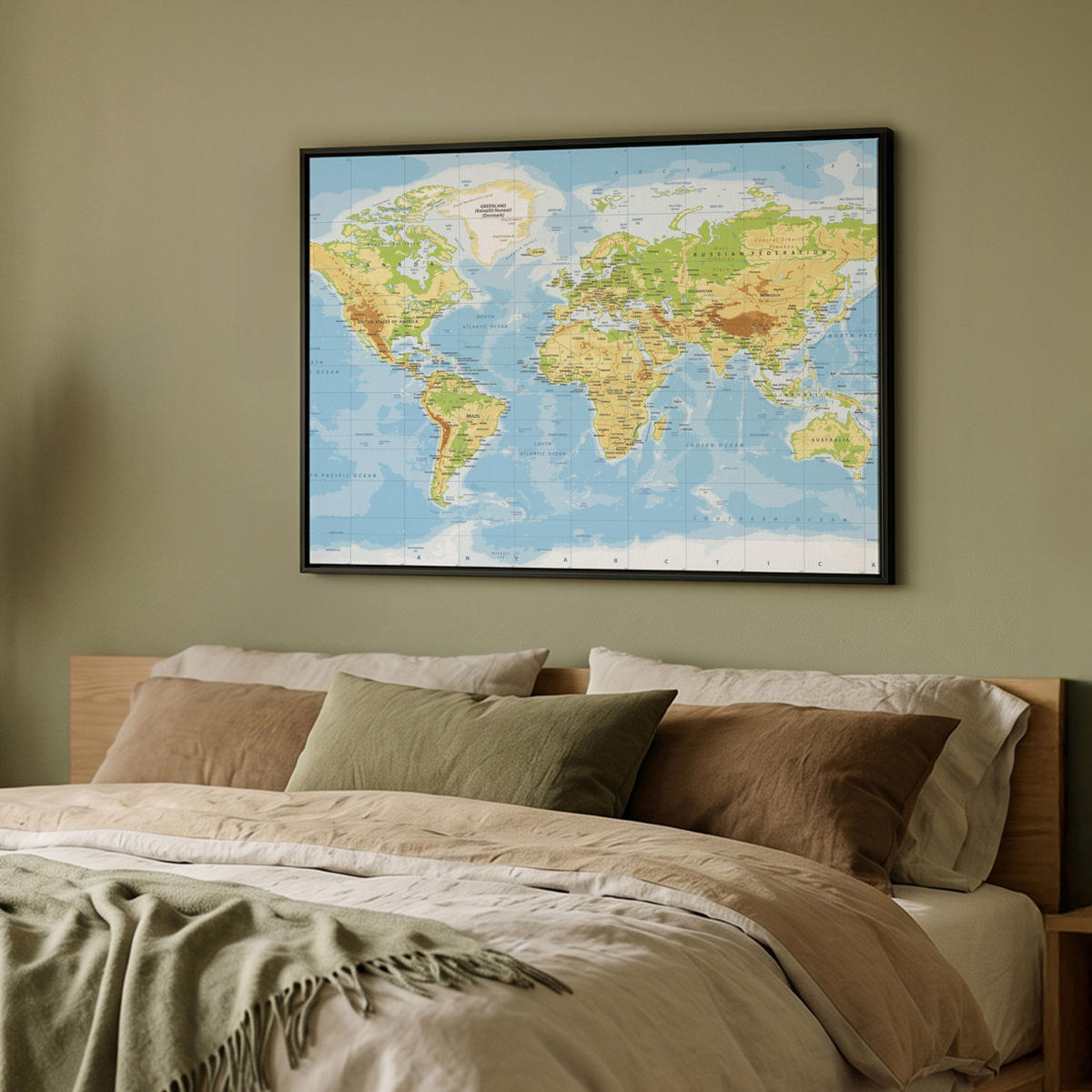 LEINWAND Bilder mit Rahmen - Weltkarte - Statistisch - Blau - Erde - Bildung - 100x70 - Blau, Textil (100/70cm) - MuchoWow