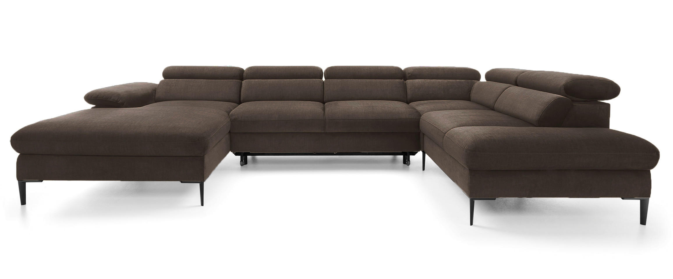 ECKSOFA U-Form 350 cm Amaro M mit Schlaffunktion, Links, Braun - Braun, Holz (214/353cm) - Emporius