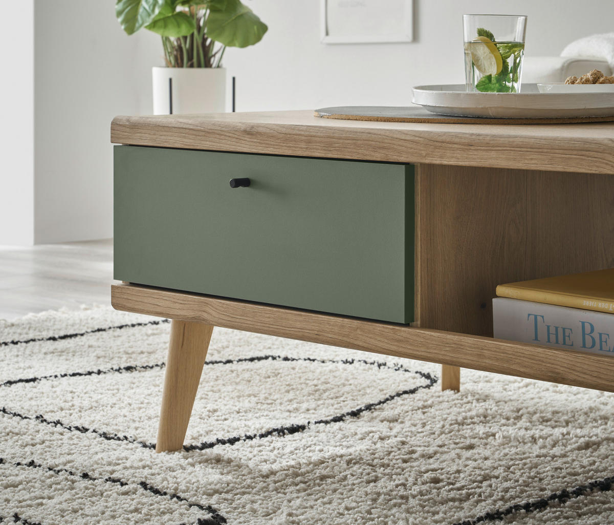 COUCHTISCH Salbei grün, Eiche Evoke, skandinavisch 107 x 67 cm, Wohnzimmertisch mit Stauraum - Eichefarben/Salbeigrün, Holz/Holzwerkstoff (107/67/46cm) - Furn.Design