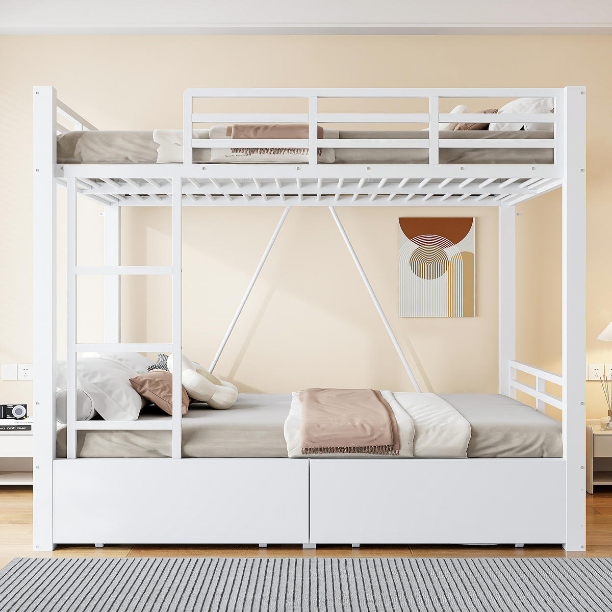 ETAGENBETT 140x200 Schubladen Leiter Weiß - Weiß, Metall (140/200cm) - FLIEKS