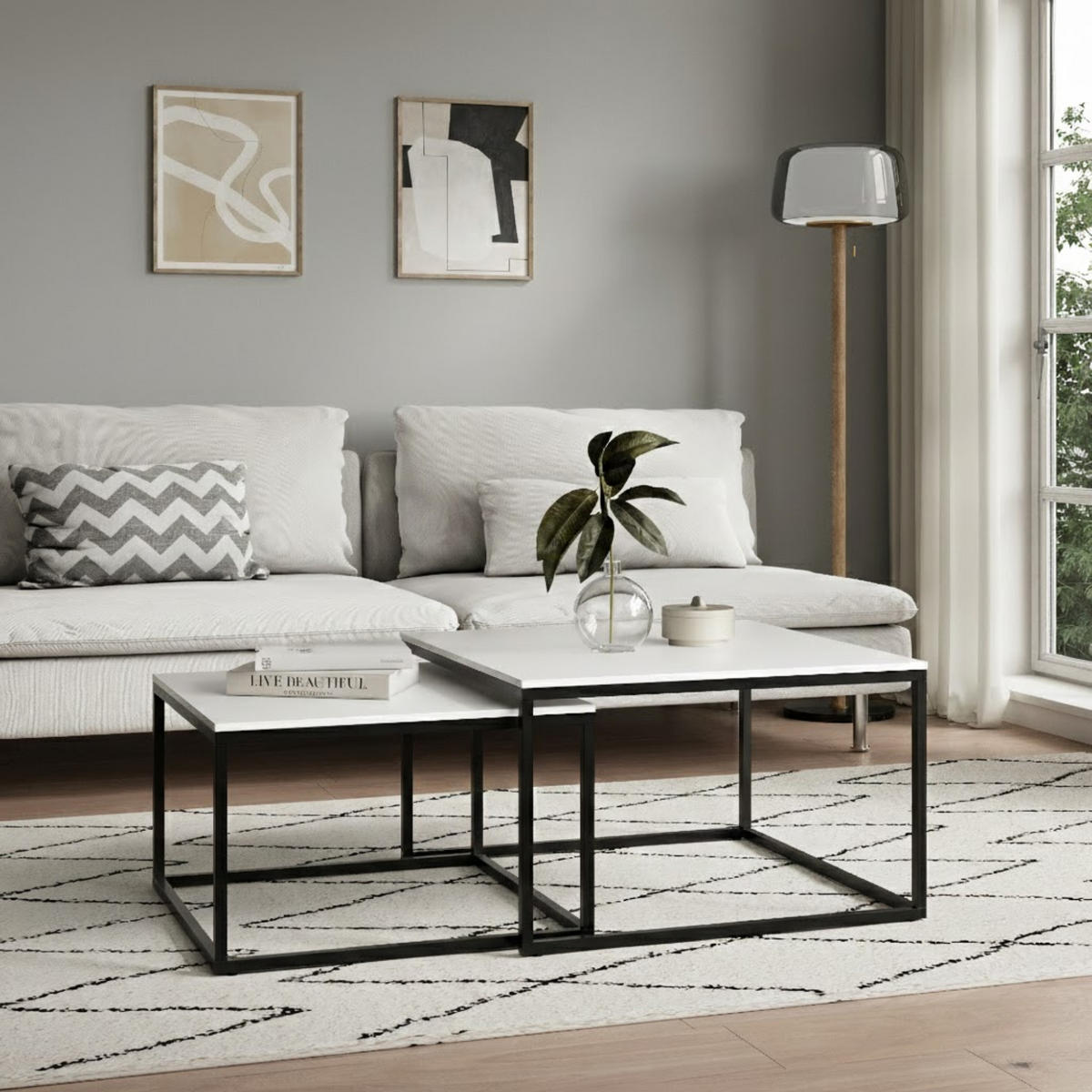 COUCHTISCH 2er Set quadratisch weiß - Weiß, Holzwerkstoff (70/70/42cm) - Home Collective