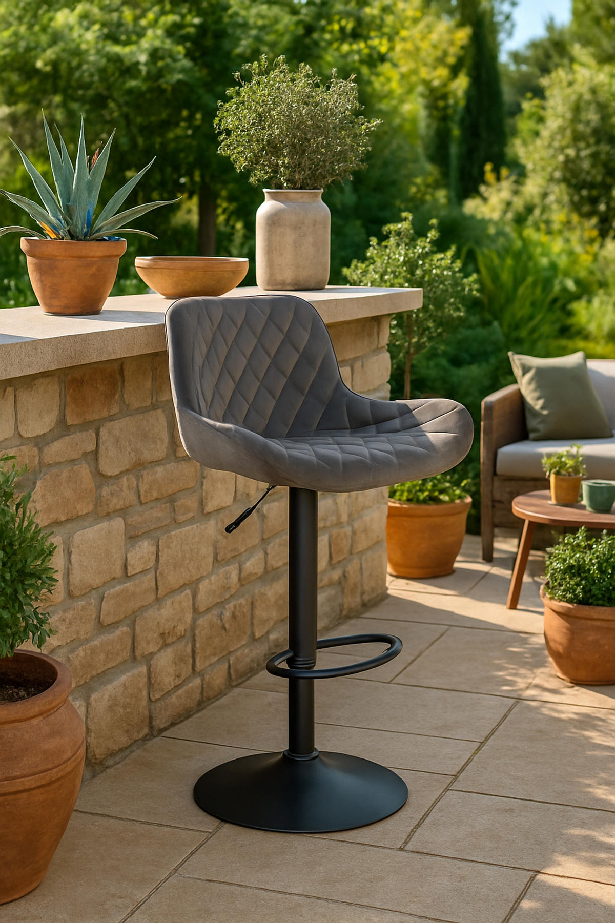 BARHOCKER 2er Set Minerva Samt dunkelgrau - Schwarz/Grau, Textil/Metall (48/105/54cm) - TPFLiving