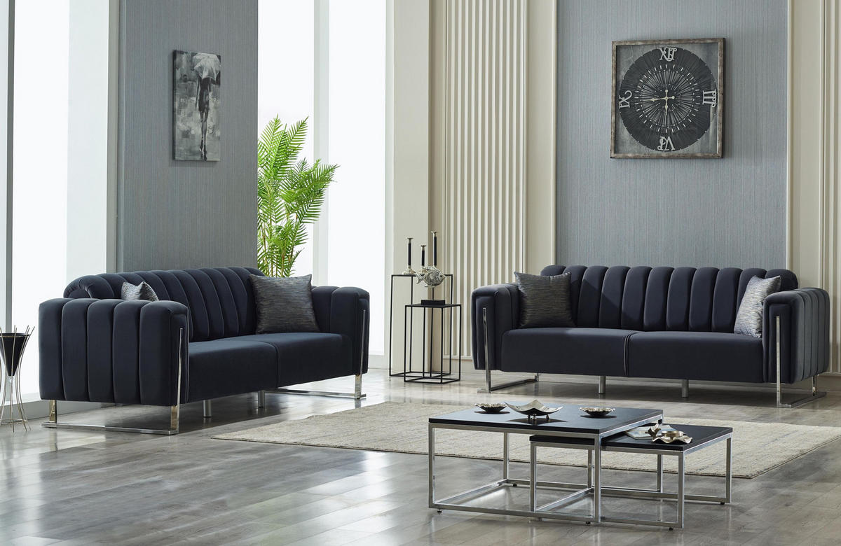 SITZGARNITUR Himalaya Anthrazit Stellvariante:3+2 - Schwarz, Holz/Textil (230/85/90cm) - Villa Möbel