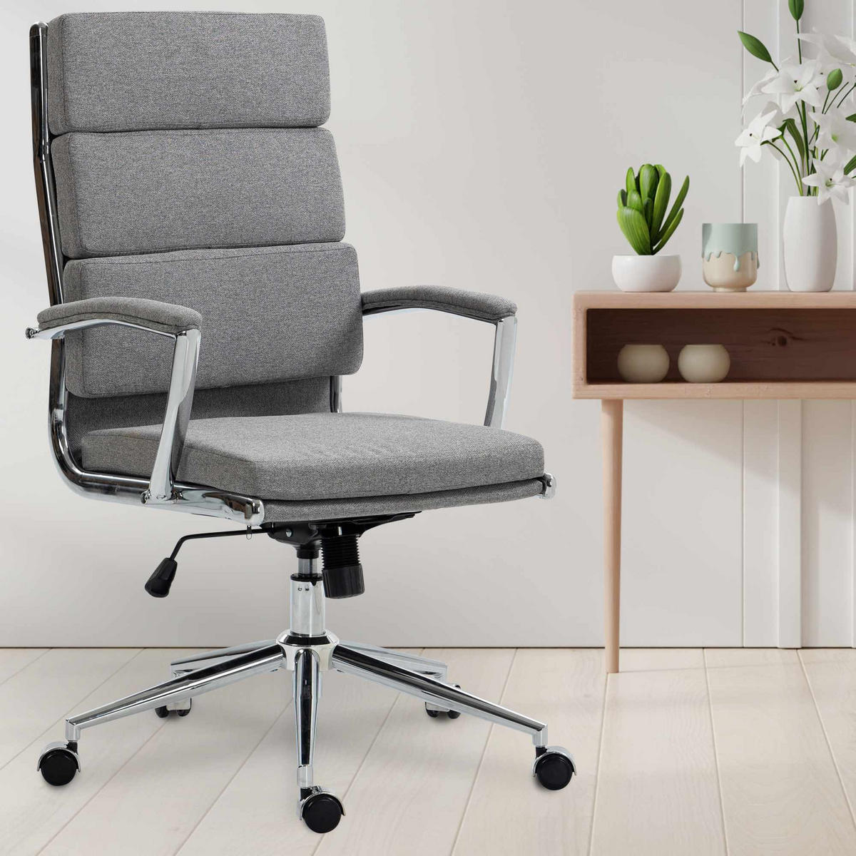 CHEFSESSEL Stoff grau - Chromfarben/Grau, Textil/Metall (61/107/65cm) - CLP