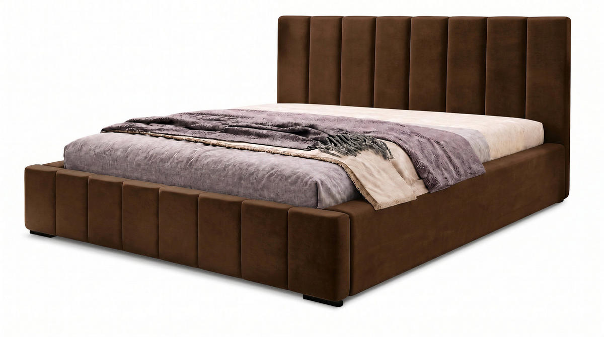 MARPUR Polsterbett NERO 180x200 cm mit Bettkasten und Lattenrost, Dunkelbraun - Chromfarben/Dunkelbraun, Holz/Holzwerkstoff (180/200cm) - Marpur