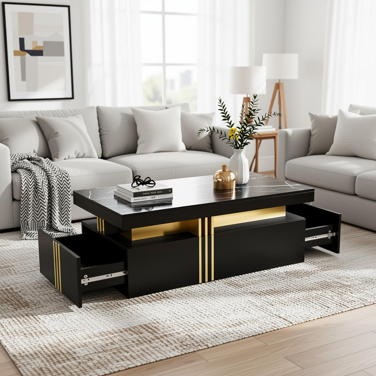 COUCHTISCH Schwarz 100/50/40CM - Schwarz, Holzwerkstoff/Metall (100/50/40cm) - Urban Meuble